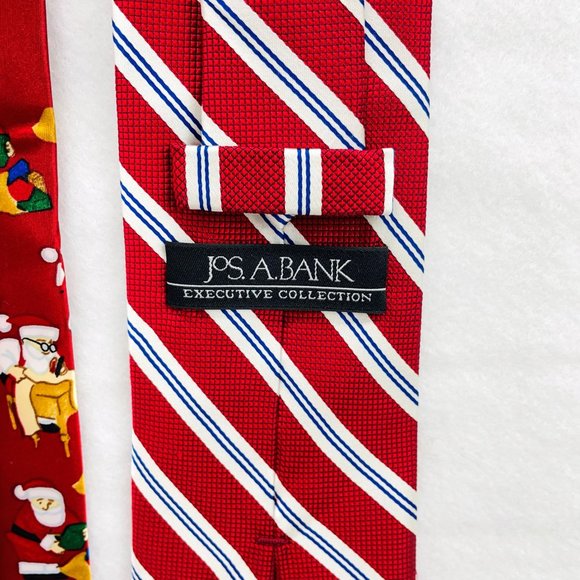 Lot of 2- Jos A Bank Necktie Striped 100% Silk/Noel Christmas Design Polyester - Picture 4 of 16